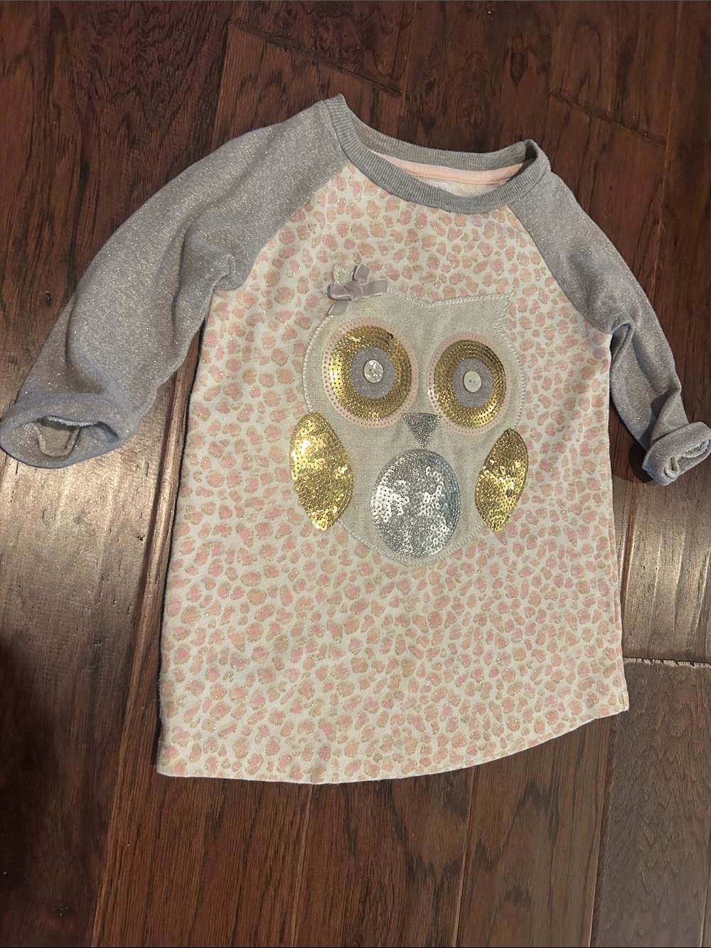 Mud Pie Glitter Owl Raglan Pink Cheetah Print Top